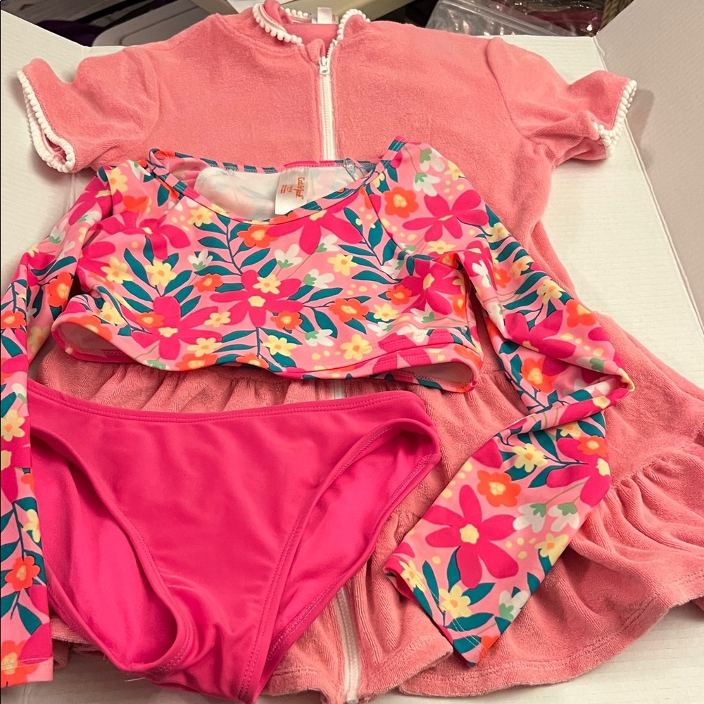 Cat & Jack Pink Floral Kids Swim Set EUC